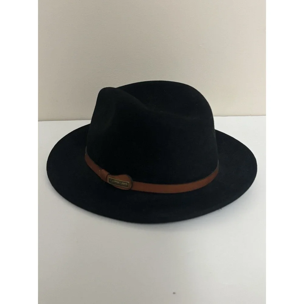 Vintage Eddie Bauer Hat Mens Large Black Wool Blend Fedora Hiking Camping USA